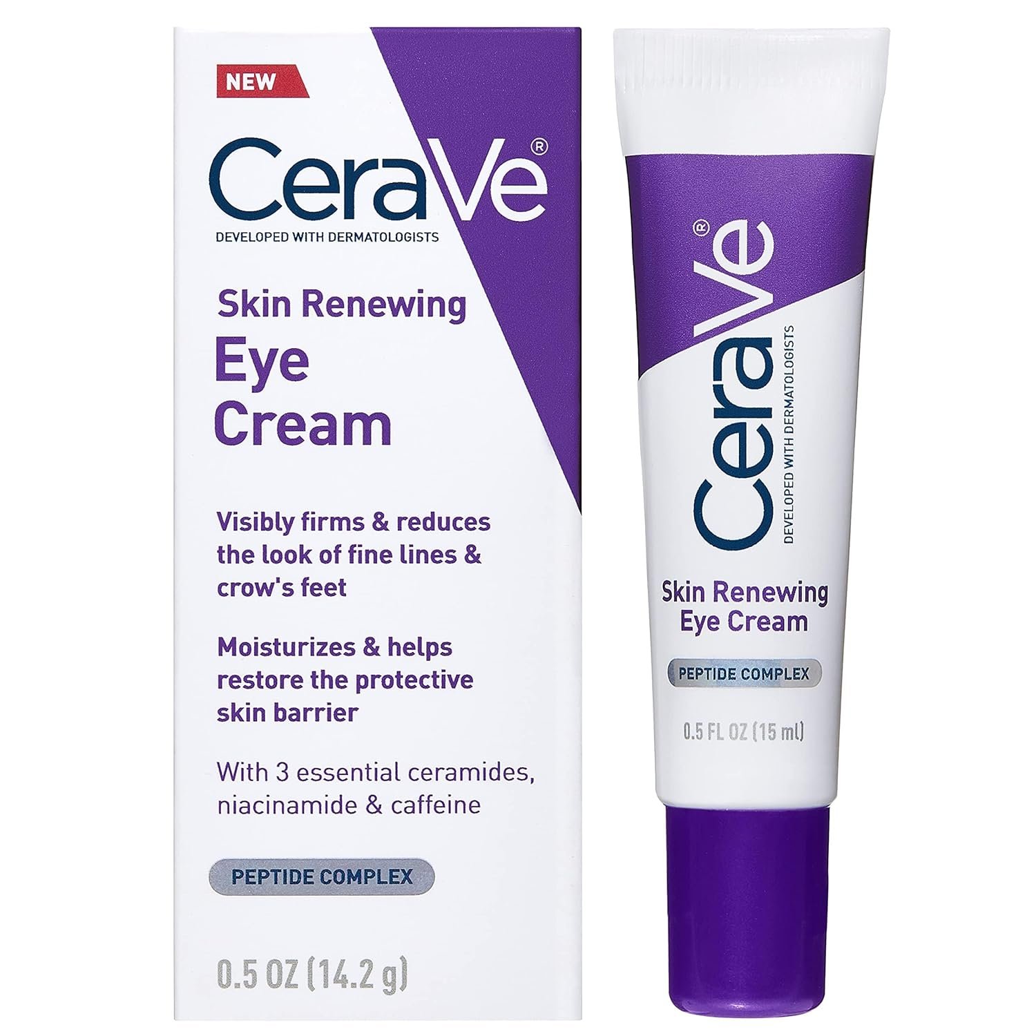 81W5Cd-bzaL._SL1500_.jpg CeraVe Eye Cream for Wrinkles with Peptides, Caffeine & Niacinamide, 0.5oz | Dermatologist-Tested Skin Care Formula Targets Crows Feet and Delicate Under-Eye Skin To Visibly Smooth, Restore, and Protect - Image 1