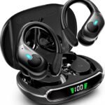 Active Noise Cancelling Ear Buds Wireless Earbuds 90H Playtime Bluetooth Headphones Stereo Bass Over-Ear Hooks Earphones with Power Display Case IPX7 Waterproof Headset for Workout/Running, Black