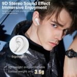 Wireless Earbuds, Bluetooth 5.3 Headphones HiFi Stereo 50H Playback LED Digital Display Ear Buds with ENC Noise Canceling Headset, IPX7 Waterproof Earphones for Gym/Running/Work（White） - Image 5