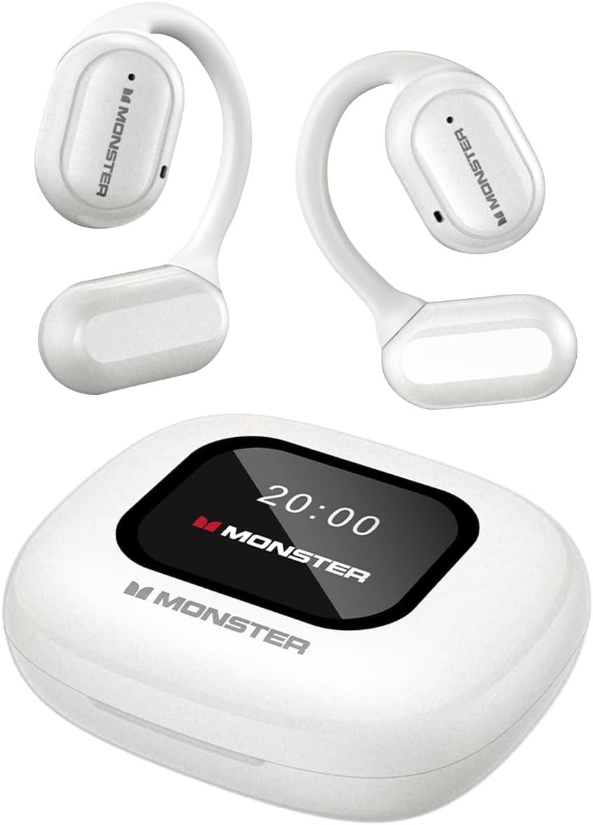 51LSFM4vGML._AC_SL1200_.jpg Monster Open Ear Bluetooth Earbuds, ENC Noise Canceling Headphones,White - Image 1