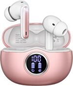 Wireless Earbuds, Bluetooth 5.3 Headphones HiFi Stereo 50H Playback LED Digital Display Ear Buds with ENC Noise Canceling Headset, IPX7 Waterproof Earphones for Gym/Running/Work（Rose Gold）