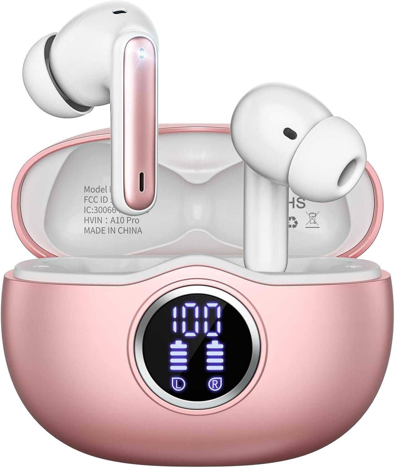 61Ep1QDS51L._AC_SL1500_.jpg Wireless Earbuds, Bluetooth 5.3 Headphones HiFi Stereo 50H Playback LED Digital Display Ear Buds with ENC Noise Canceling Headset, IPX7 Waterproof Earphones for Gym/Running/Work(Rose Gold) - Image 1