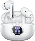 Wireless Earbuds, Bluetooth 5.3 Headphones HiFi Stereo 50H Playback LED Digital Display Ear Buds with ENC Noise Canceling Headset, IPX7 Waterproof Earphones for Gym/Running/Work（White）