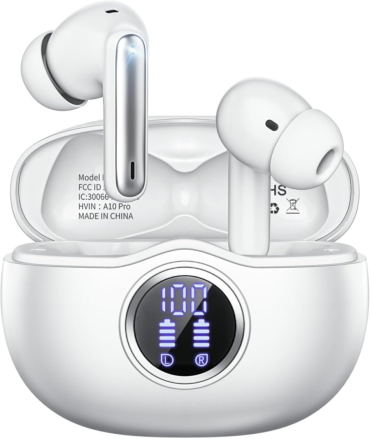 61P4QAI28CL._AC_SL1500_.jpg Wireless Earbuds, Bluetooth 5.3 Headphones HiFi Stereo 50H Playback LED Digital Display Ear Buds with ENC Noise Canceling Headset, IPX7 Waterproof Earphones for Gym/Running/Work(White) - Image 1
