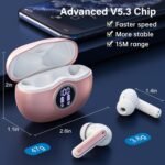 Wireless Earbuds, Bluetooth 5.3 Headphones HiFi Stereo 50H Playback LED Digital Display Ear Buds with ENC Noise Canceling Headset, IPX7 Waterproof Earphones for Gym/Running/Work（Rose Gold） - Image 4