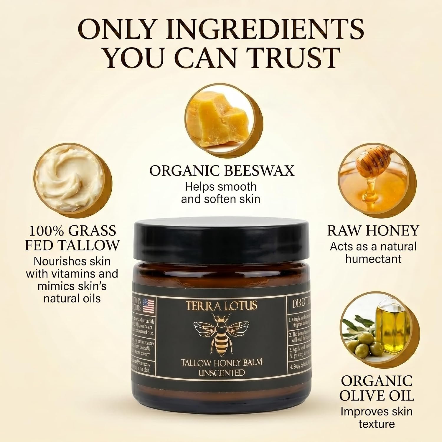 71BcGCbgo5L._SL1500_.jpg Terra Lotus - Organic Grass-Fed Beef Tallow Balm with Raw Honey - Moisturizing Cream for Soft, Smooth Skin - Handmade All-Natural Moisturizer (2 Oz, Citrus) - Image 1