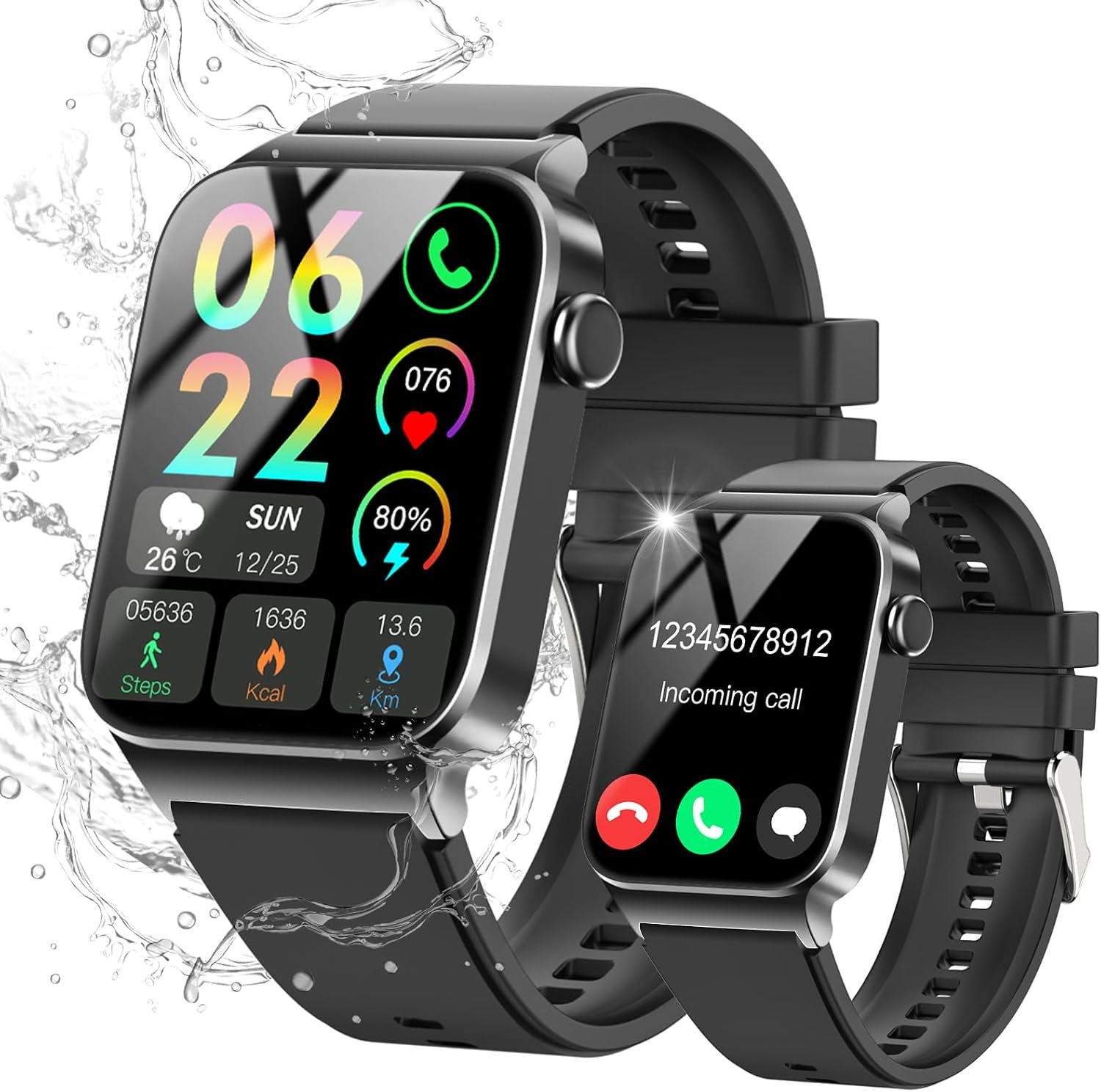 71Mug7Lp3L._AC_SL1500_.jpg STECEi Smart Watch for Men Women Bluetooth Call, 1.85" HD Screen Smartwatch with Heart Rate/Sleep Monitor, 110+ Sport Modes Activity Trackers IP68 Waterproof, Fitness Watch for Android iOS, Black - Image 1