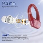 Qecnato 75H Sports Wireless Earbuds Bluetooth 5.4 Headphones Stereo, Red - Image 2