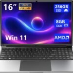 Laptop 16-inch 8GB DDR 256GB SSD portable laptop computer, expandable to 1TB, AMD A9-9400 Radeon R5 CPU up to 3.2 GHz, 9000mAh battery, Numeric Keypad, USB 3.0, dual-band WiFi, webcam, slim laptops