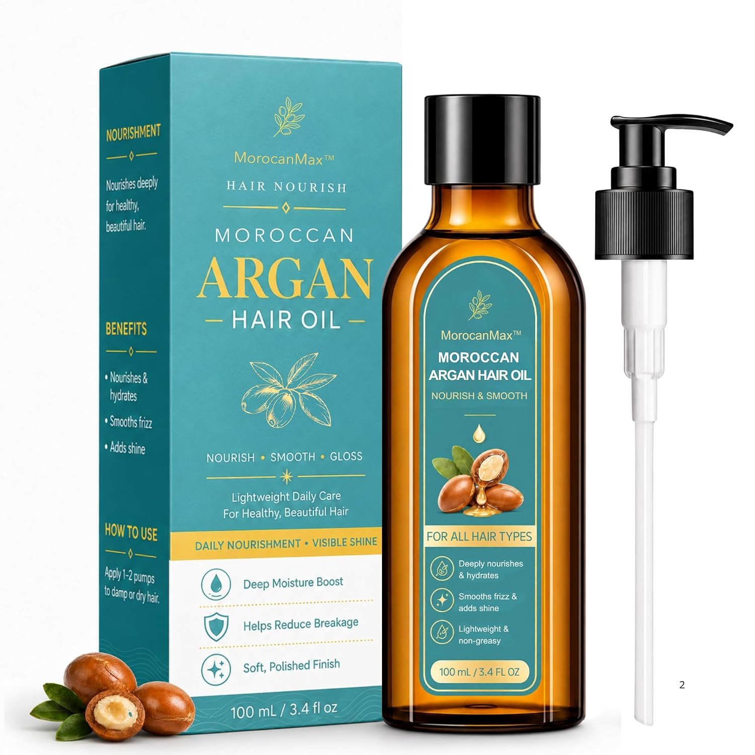 71l37nXzgEL._SL1500_.jpg Moroccan Argan Hair Care Oil Serum for Dry Frizzy Curly Split End-3.4Oz - Image 1