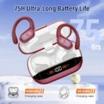 Qecnato 75H Sports Wireless Earbuds Bluetooth 5.4 Headphones Stereo, Red - Image 5