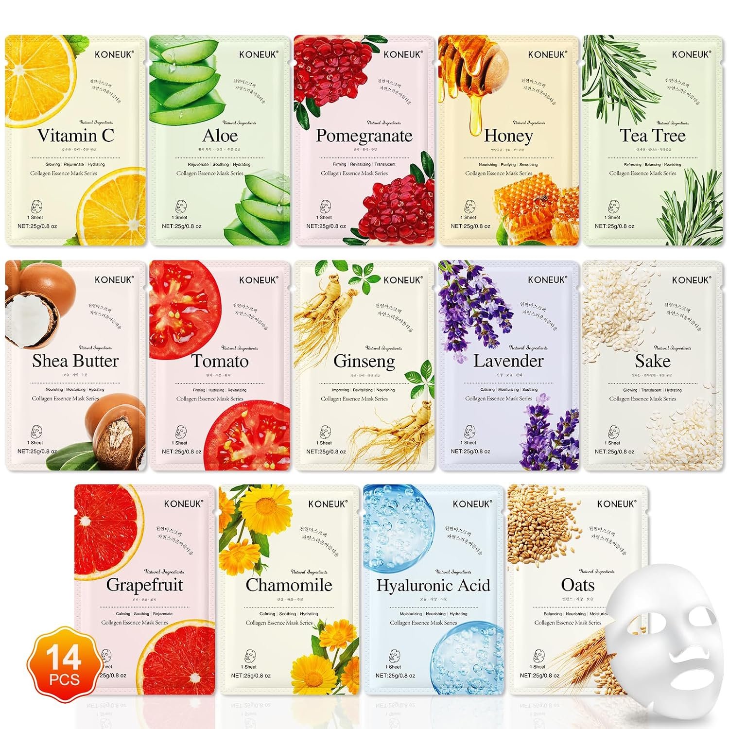 81QKjXh5DyL._SL1500_.jpg KONEUK 14 Pack Sheet Face Masks Skincare, Hydrating Face Masks for Dry Skin - Image 1