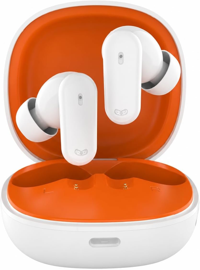 515P7Qmy4wL._AC_SL1254_.jpg Awdio Bots Classic Series Wireless Earbuds, Small Mini Bluetooth in Ear Headphones with Microphone, Comfort Fit for Small Ears, Long Battery Life 28H Playtime, USB-C Case, for School, Orange and White - Image 1