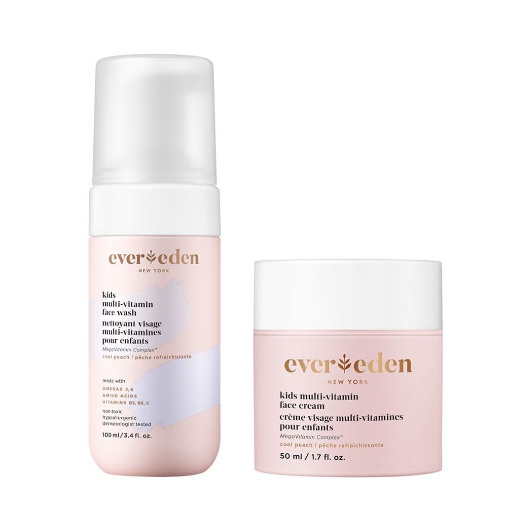 51EYNddWEoL._SL1000_.jpg Evereden Kids Multi-Vitamin Face Wash & Cream Set, Vegan, Peach, Ages 3+ - Image 1
