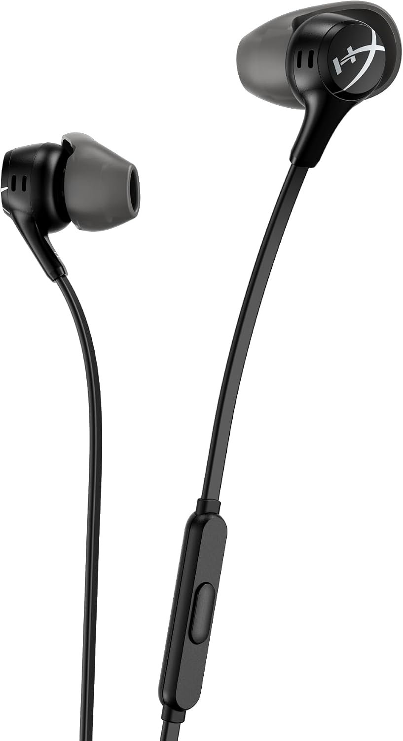 51yTmP2wmTL._AC_SL1500_.jpg HyperX Cloud Earbuds II – 14mm Drivers, Four Eartips, Hard-Shell Carrying Case, Low-Profile 90° Plug, 3.5mm Plug, Built-in Microphone, Multi-Function Button, PC, Mobile, Nintendo Switch – Black - Image 1