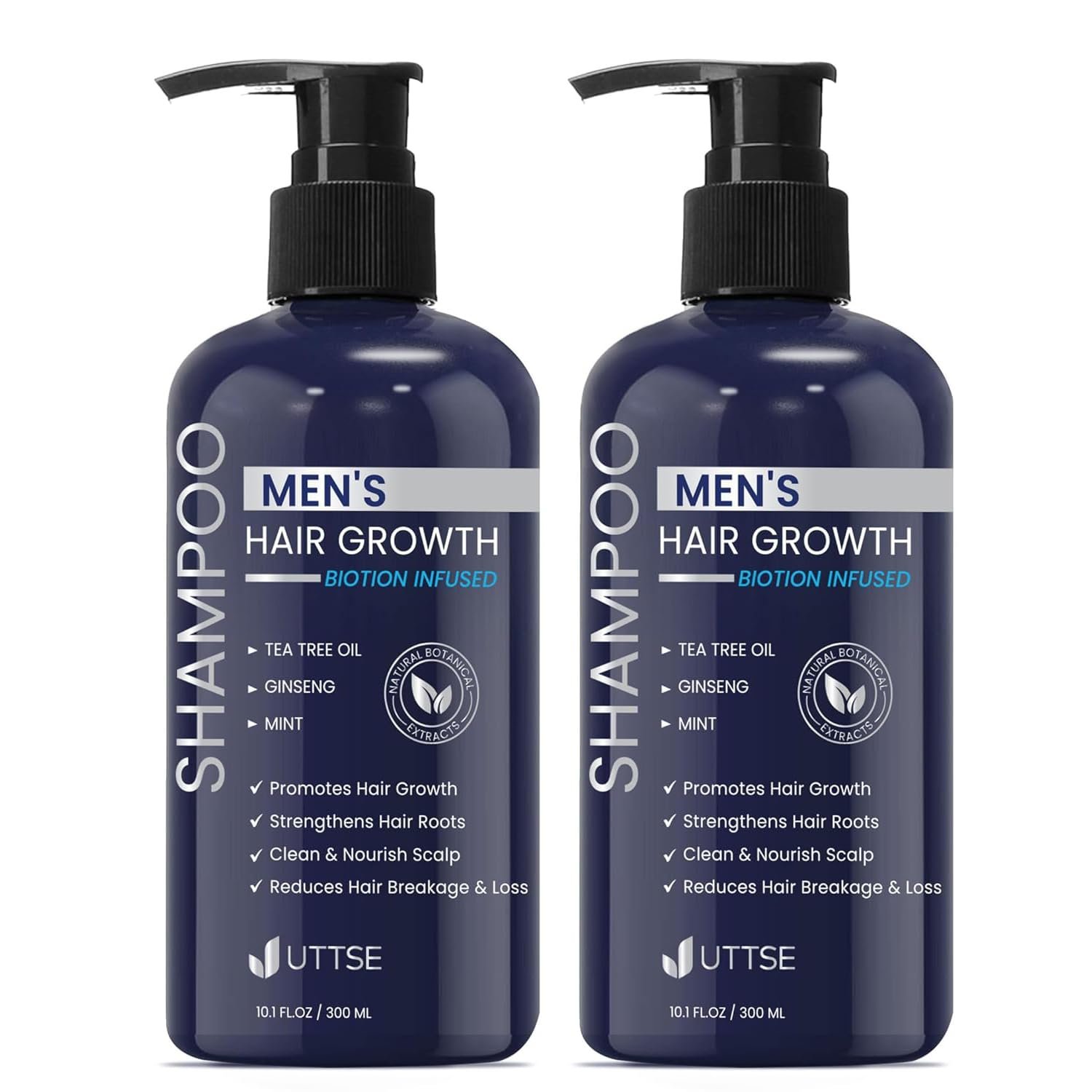 61C273rJBHL._SL1500_.jpg Biotin Hair Growth Shampoo for Men: Natural Thickening Shampoo with Tea Tree Oil Ginseng Mint for Hair Loss and Thinning Hair - 2 Packs - Image 1