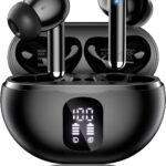 Wireless Earbuds, Bluetooth 5.4 Headphones Bass Stereo Ear Buds with Noise Cancelling Mic, LED Display in Ear Earphones 50H Playtime Ear Buds, IP7 Waterproof for Laptop Pad Phones Workout Black