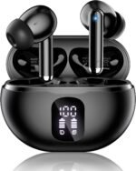 Wireless Earbuds, Bluetooth 5.4 Headphones Bass Stereo Ear Buds with Noise Cancelling Mic, LED Display in Ear Earphones 50H Playtime Ear Buds, IP7 Waterproof for Laptop Pad Phones Workout Black