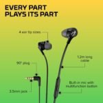 HyperX Cloud Earbuds II – 14mm Drivers, Four Eartips, Hard-Shell Carrying Case, Low-Profile 90° Plug, 3.5mm Plug, Built-in Microphone, Multi-Function Button, PC, Mobile, Nintendo Switch – Black - Image 6