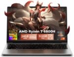 2026 Flagship 15.6" Gaming Laptop | AMD Ryzen 7 6800H | 24GB DDR5 RAM | 512GB NVMe SSD | 8C/16T Up to 4.7GHz | Wins 11 Pro | Backlit Keyboard Fingerprint | Lightweight 3.5lb | 2-Year Warranty