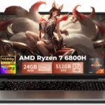 2026 Flagship 15.6" Gaming Laptop | AMD Ryzen 7 6800H | 24GB DDR5 RAM | 512GB NVMe SSD | 8C/16T Up to 4.7GHz | Wins 11 Pro | Backlit Keyboard Fingerprint | Lightweight 3.5lb | 2-Year Warranty