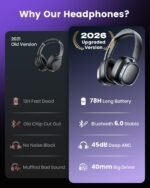 Active Noise Cancelling Headphones,78H Wireless Bluetooth Headphones,Black - Image 2