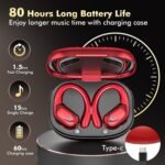 HAOYUYAN Wireless Earbuds, Sports Bluetooth Headphones, Noise Canceling Ear Buds with 80hr Playtime, LED Power Display, IPX7 Waterproof Earphones for Gym/Workout（Red） - Image 2