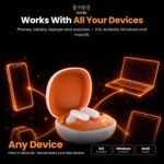 Awdio Bots Classic Series Wireless Earbuds, Small Mini Bluetooth in Ear Headphones with Microphone, Comfort Fit for Small Ears, Long Battery Life 28H Playtime, USB-C Case, for School, Orange and White - Image 3