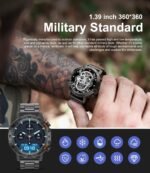 SUNKTA Military Smart Watch for Men(Answer/Dial Calls),100 Sports Modes, 5ATM Waterproof Fitness Watch with Heart Rate/SpO2/Blood Pressure for Android and iOS,1.39''HD DIY Screen Smartwatch Black - Image 4