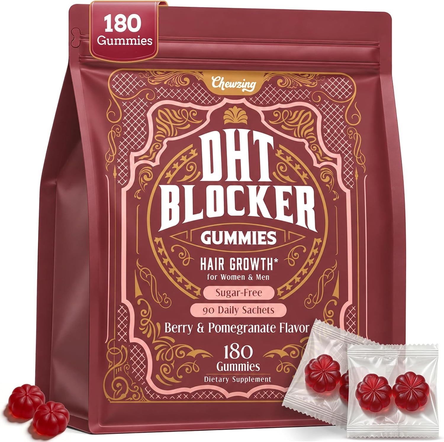 717A5Jyd0L._AC_SL1500_.jpg DHT Blocker Gummies with Saw Palmetto & Pumpkin Seed Oil, 180 Count - Image 1