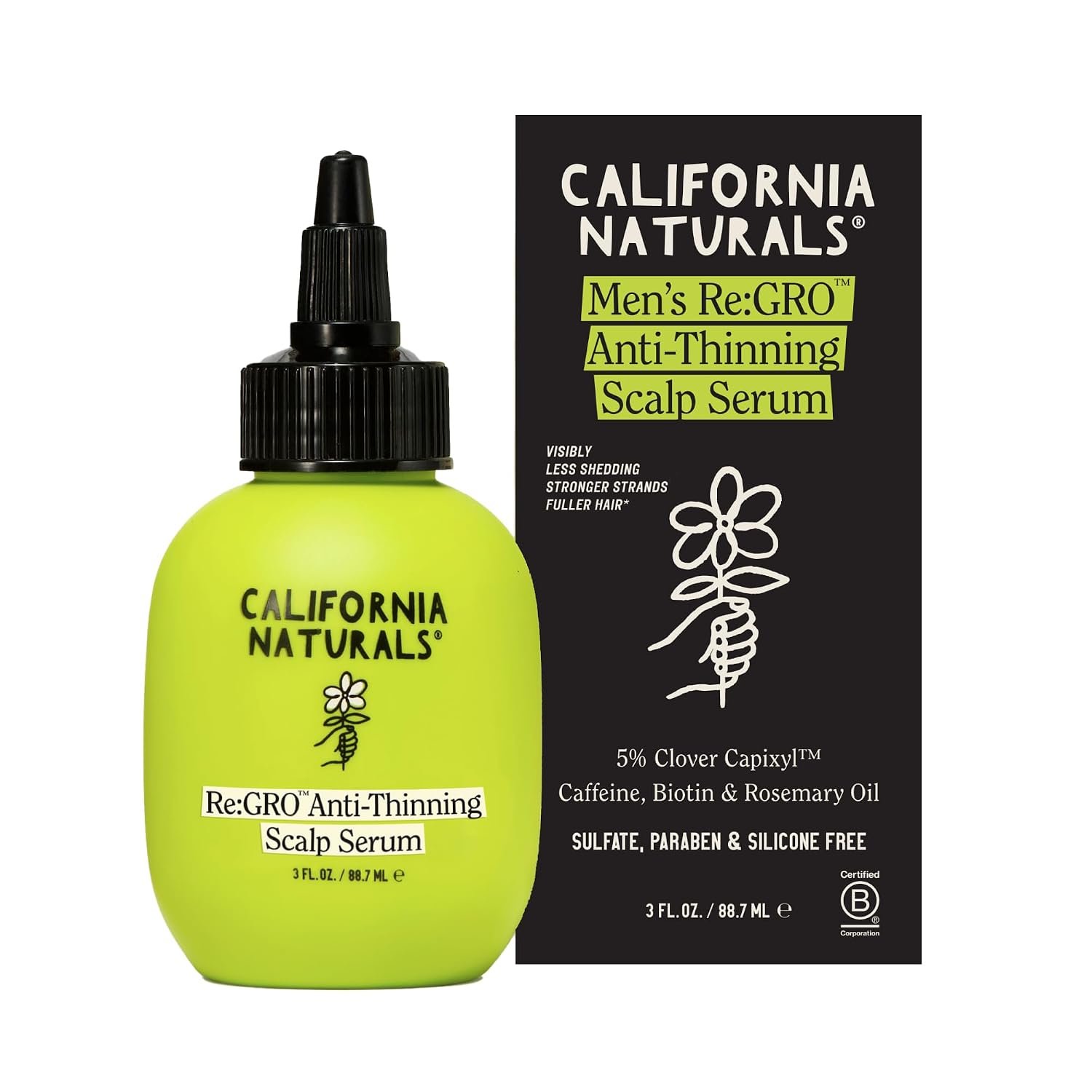 717Nuq7VP8L._SL1500_.jpg California Naturals Men's Re: Gro Anti-Thinning Scalp Serum, 5% Capixyl with Biotin, Caffeine & Castor and Rosemary Oil, Non-Sticky Cooling Formula, Vegan & Cruelty Free, 3oz - Image 1