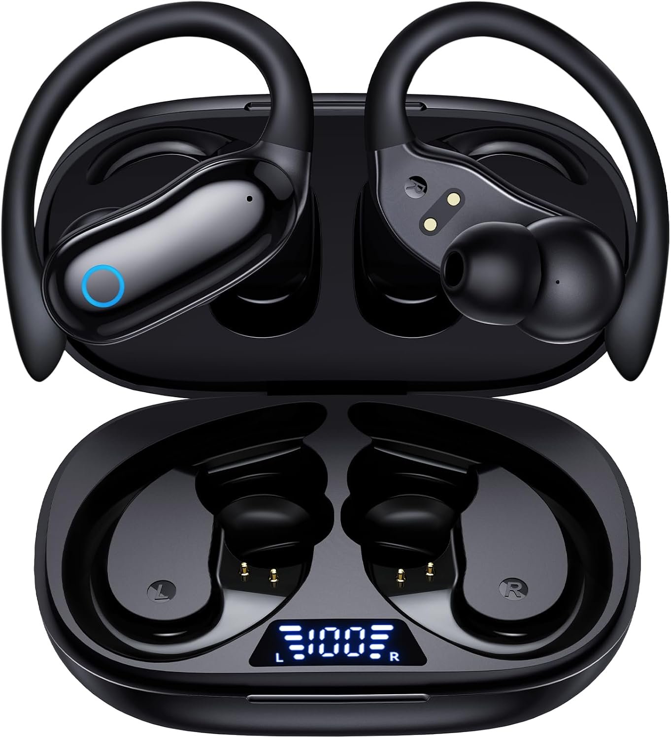 717VeiPNjDL._AC_SL1500_.jpg GNMN Active Noise Cancelling Ear Buds Wireless Earbuds 96hrs Playback Bluetooth Headphones Dual Battery Display Stereo Bass Earphones with Earhooks Microphone IPX7 Waterproof for Sports/Runing/Workout - Image 1