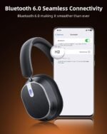 Hybrid Active Noise Cancelling Headphones,120H Playtime Wireless Headphones Bluetooth 6.0 with Power Display, 6-Mic ENC Calls, Hi-Res Audio Over Ear Headphones Foldable Headset for Travel Game Black - Image 9