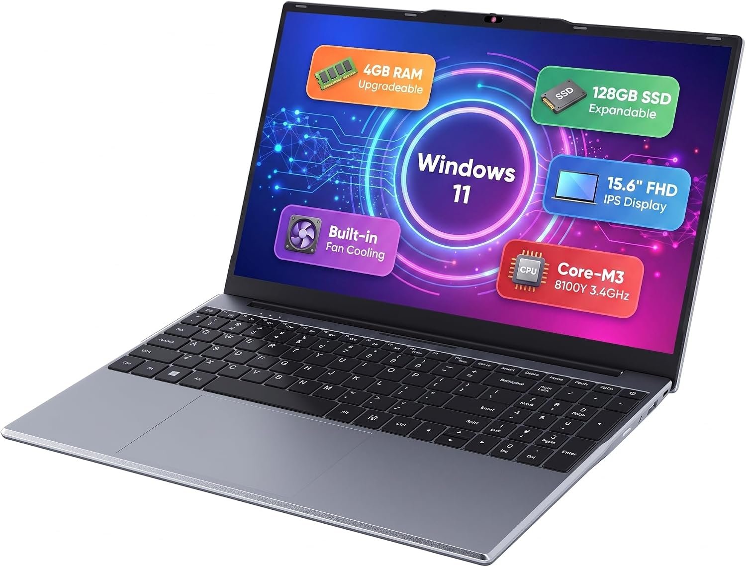 71CVRjByJ9L._AC_SL1500_.jpg 15.6 inch Laptop, Core 8100Y, 4GB So-Dimm RAM, 128GB SSD, Windows 11 - Image 1