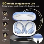 HAOYUYAN Wireless Earbuds, Sports Bluetooth Headphones, 80Hrs Playtime Ear Buds with LED Power Display, Noise Canceling Headset, IPX7 Waterproof Earphones for Workout/Running（Blue） - Image 2