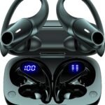 Active Noise Cancelling Ear Buds Wireless Bluetooth Headphones 80H Playtime Display Charging Case 50dB ANC Over Ear Hooks Earbuds with Hi-Res Sound & Clear Calls for Sports Running Gym Workout Black