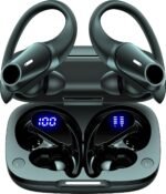 Active Noise Cancelling Ear Buds Wireless Bluetooth Headphones 80H Playtime Display Charging Case 50dB ANC Over Ear Hooks Earbuds with Hi-Res Sound & Clear Calls for Sports Running Gym Workout Black