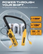 MIPEACE Neckband Bluetooth Headphones, 2-in-1 Around The Neck Work Headphones-OSHA Approved Earbuds w/Built-in Speakers,ENC,100+Hrs Playtime,4 EQ Modes for Bluetooth Hearing Protection Mowing Safety - Image 4