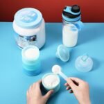 Baderke 2 Pcs Protein Powder Travel Container with Funnels Stand, Blue - Image 4