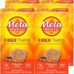Metamucil Fiber Thins, Daily Fiber Supplement Snack, Psyllium Husk Powder, 5g Fiber per Serving, Supports Digestive Health and Satisfies Hunger, Cinnamon Spice Flavor, pack of 4, 12 Servings each
