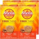 Metamucil Fiber Thins, Daily Fiber Supplement Snack, Psyllium Husk Powder, 5g Fiber per Serving, Supports Digestive Health and Satisfies Hunger, Cinnamon Spice Flavor, pack of 4, 12 Servings each