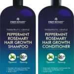 First Botany, Peppermint Rosemary Hair Regrowth and Anti Hair Loss Shampoo and Conditioner Set - Daily Hydrating, Detoxifying, Volumizing Shampoo and Fights Dandruff For Men and Women 16 fl oz x 2