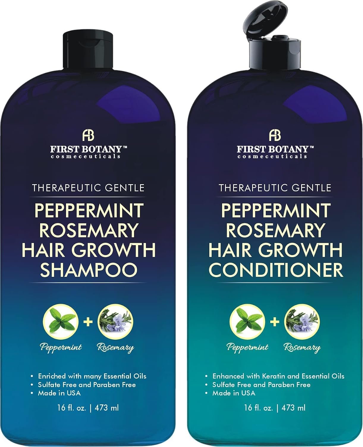 71V1tebKpZL._SL1500_.jpg First Botany, Peppermint Rosemary Hair Regrowth and Anti Hair Loss Shampoo and Conditioner Set - Daily Hydrating, Detoxifying, Volumizing Shampoo and Fights Dandruff For Men and Women 16 fl oz x 2 - Image 1