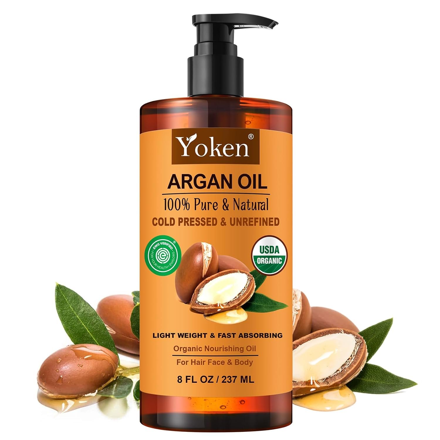 71bdF9xJAkL._SL1500_.jpg Yoken USDA Argan Oil 8oz, Cold Pressed Unrefined Moroccan Oil for Hair - Image 1