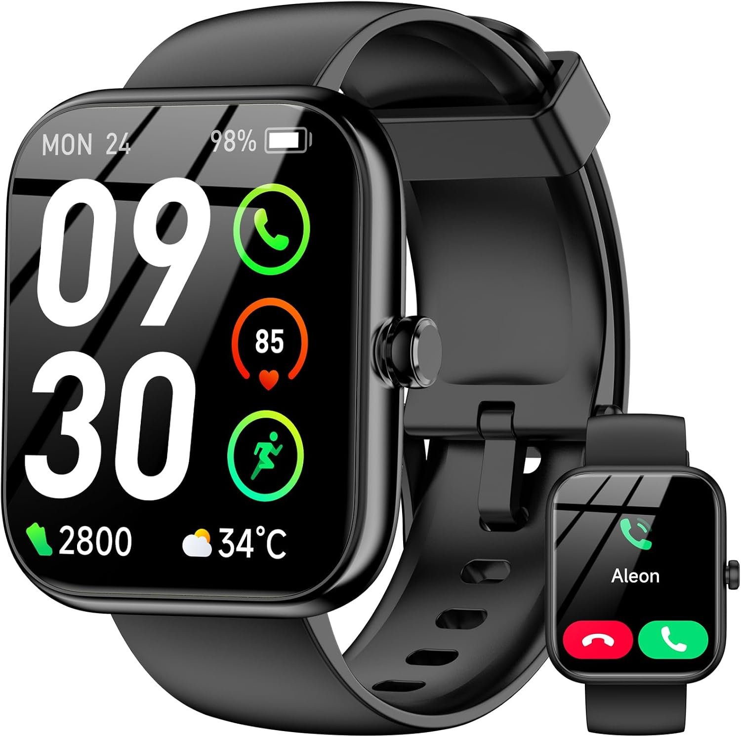 71isLmZT7yL._AC_SL1500_.jpg Smart Watch with Alexa Built-in, 1.83" HD Touchscreen Fitness Tracker, Bluetooth Notifications/Calls, IP68 Waterproof, 120+ Sport Modes, 24/7 Heart Rate & Sleep Monitor for iPhone Android iOS (Black) - Image 1