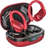 HAOYUYAN Wireless Earbuds, Sports Bluetooth Headphones, Noise Canceling Ear Buds with 80hr Playtime, LED Power Display, IPX7 Waterproof Earphones for Gym/Workout（Red）