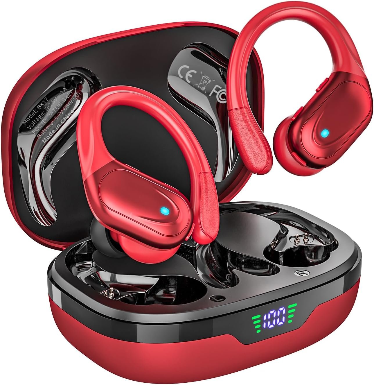71jCMLAW8-L._AC_SL1500_.jpg HAOYUYAN Wireless Earbuds, Sports Bluetooth Headphones, Noise Canceling Ear Buds with 80hr Playtime, LED Power Display, IPX7 Waterproof Earphones for Gym/Workout(Red) - Image 1