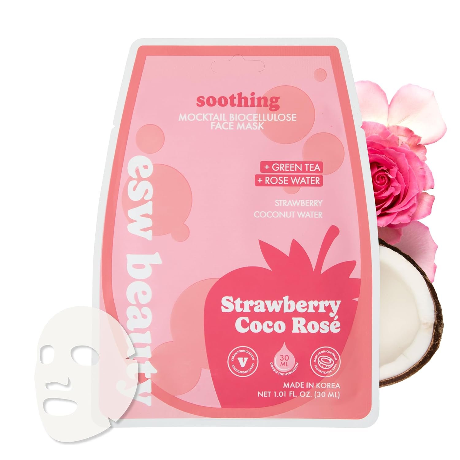 71xKRwRPPaL._SL1500_.jpg ESW Beauty Strawberry Coco Rosé Soothing Face Mask, Korean Skin Care 1 Pack - Image 1