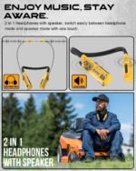 MIPEACE Neckband Bluetooth Headphones, 2-in-1 Around The Neck Work Headphones-OSHA Approved Earbuds w/Built-in Speakers,ENC,100+Hrs Playtime,4 EQ Modes for Bluetooth Hearing Protection Mowing Safety - Image 3