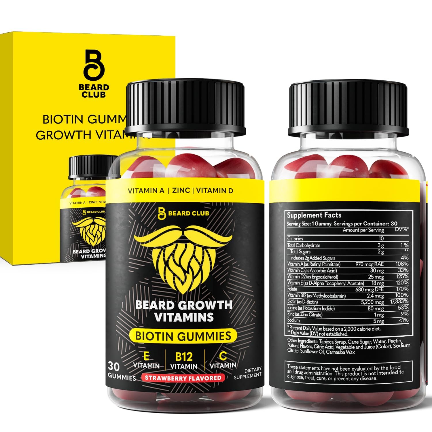 71z1AfXKRoL._SL1500_.jpg The Beard Club Biotin Beard Growth Vitamin Gummies - Hair Supplement for Men - Vitamins B12, E, & C to Support a Thicker Fuller Looking Facial Hair - Strawberry Gummy - Image 1